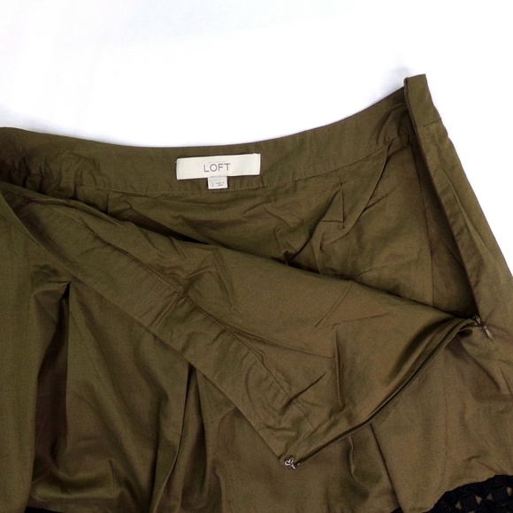 LOFT Olive Green A-line Skirt Black Panel size 2 - Picture 3 of 6